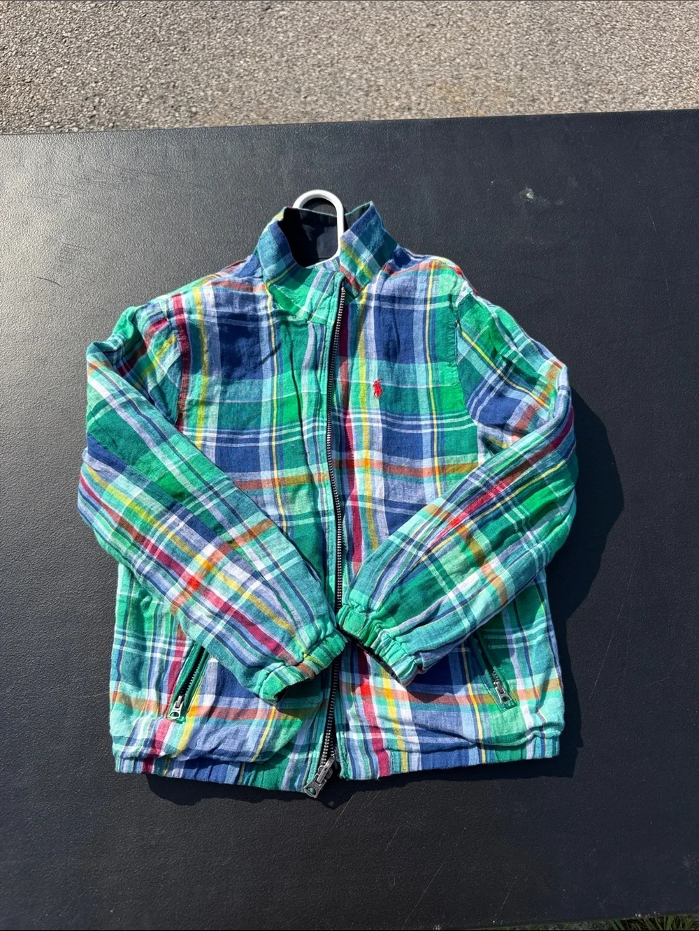 Ralph Lauren Navy Jean-Style Jacket with Green & Blue Plaid Lining